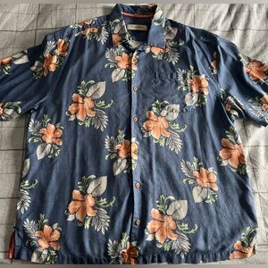 Tommy Bahama Blue Floral Mens Big & Tall Casual Button Down silk Shirt. Size 1XB